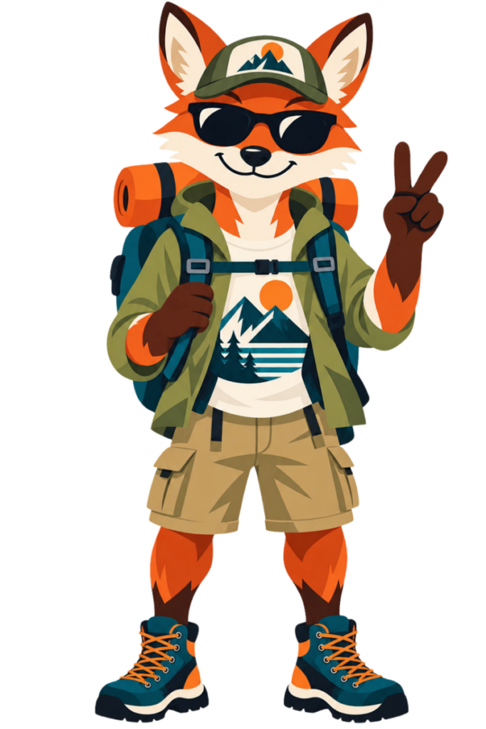 fox, hiker, hiking, backpack, sunglasses, adventure, trail, wilderness, camping, peace, sign, cool, animal, asymmetry, nature, frosty, travel, outdoor, silhouette